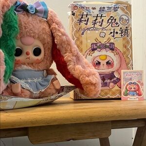 Baby Three Lily Rabbit Town Cute Plush Doll with Pink and Red Ears